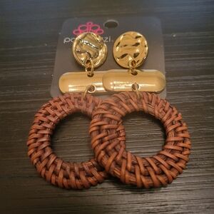 Gold and Brown Woven Earrings